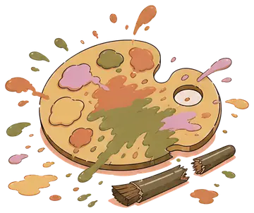 Colorful paint palette with splashes