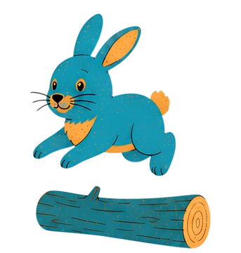 Happy bunny hopping over a log