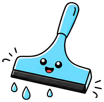 Smiling Blue Squeegee with Water Droplets
