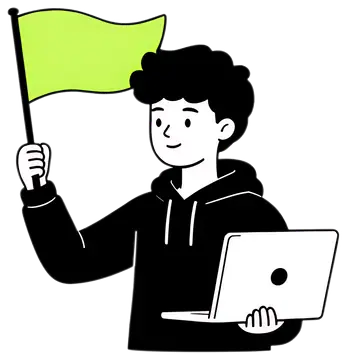 Participant with Laptop and Green Flag
