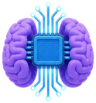3D Brain Icon with Chip Integration