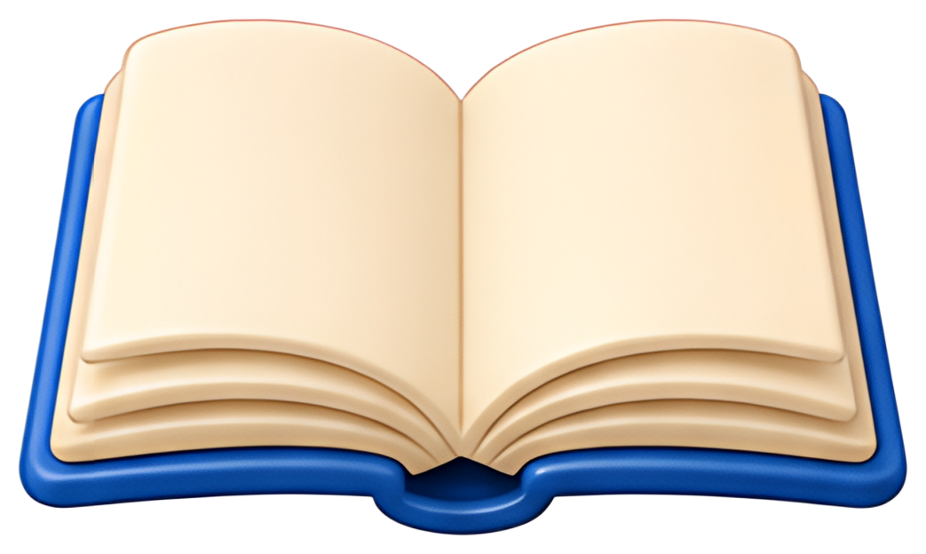 An open book featuring cream-colored pages and a blue cover. The book is positioned flat, showcasing its open pages, which have an inviting and clean appearance.