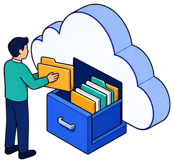 Person Organizing Cloud Data Folders
