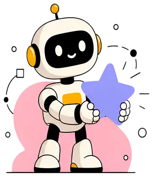 Cheerful robot holding a glowing blue star