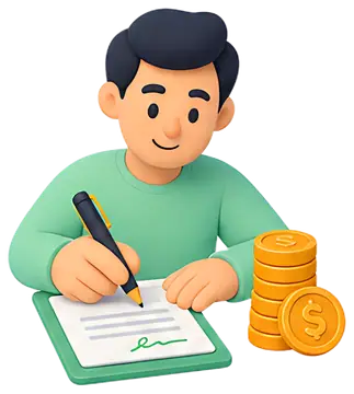 Person Signing a Contract with Coins