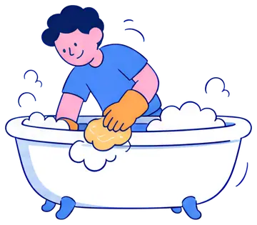 Person Scrubbing Bathtub with Sponge