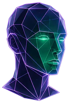 Geometric Humanoid Head with Neon Outlines