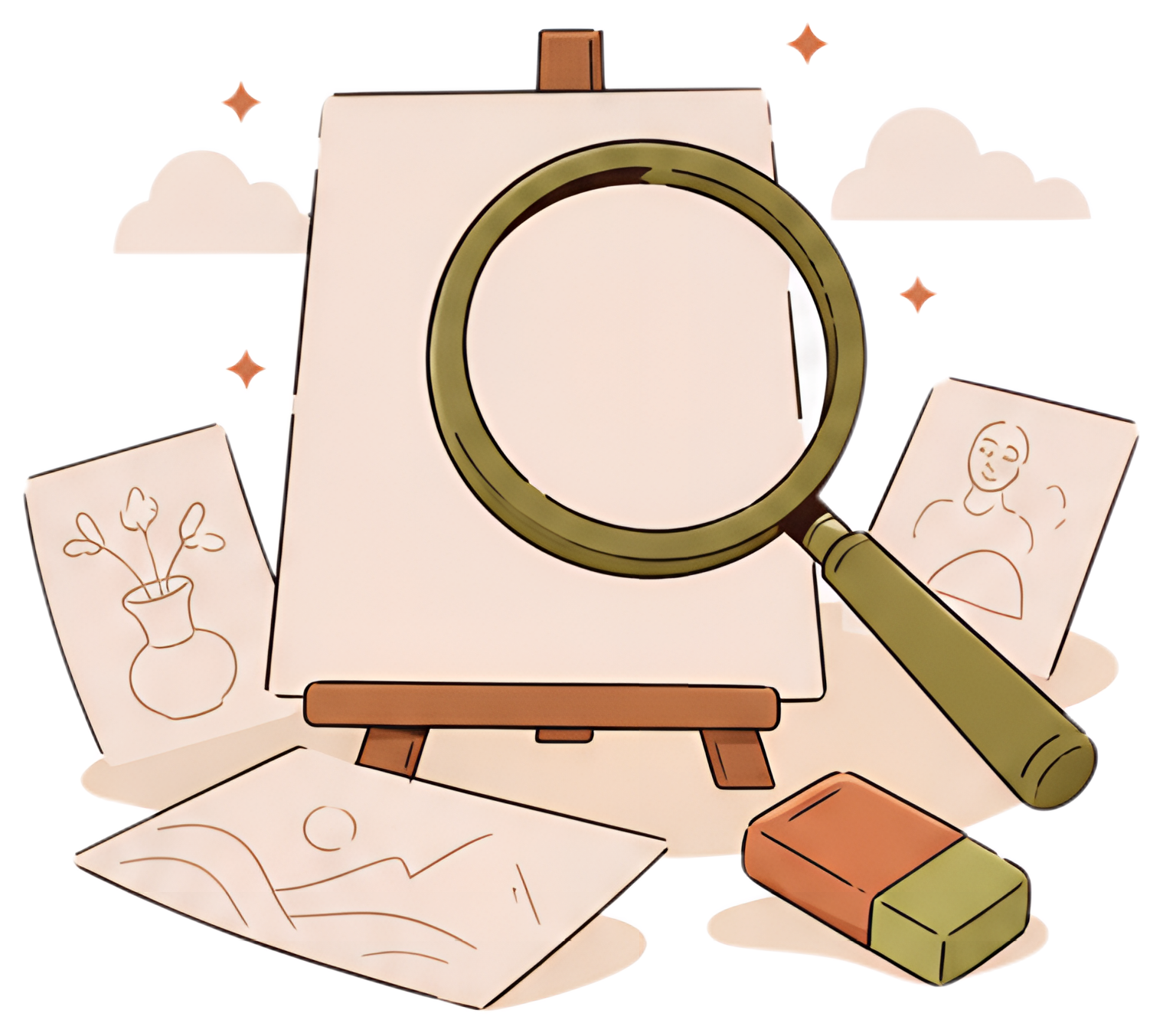 Magnifying glass over empty canvas