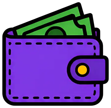 Purple digital wallet with cash