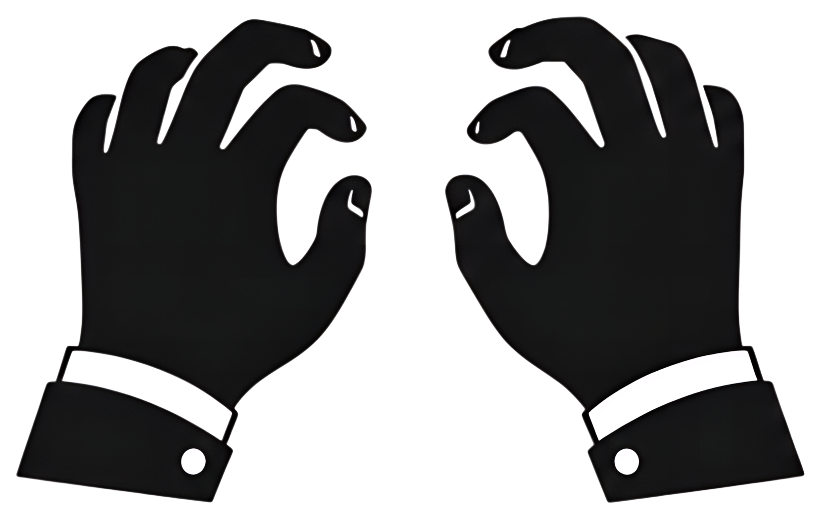 Two hands depicted in a clean, flat style, arched as if playing piano keys. The design features black hands with white cuffs, presented against a contrasting background for emphasis.