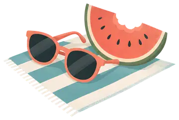 Sunglasses and Watermelon on Beach Towel