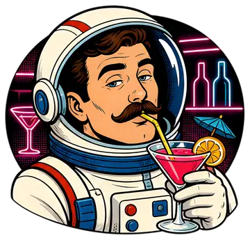 Mustached Astronaut Drinking Cocktail
