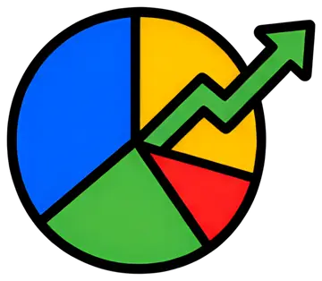 Colorful pie chart with upward trend