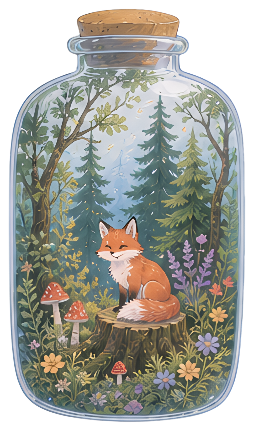 Forest Miniature in Glass Bottle with Fox