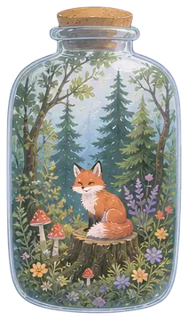 Forest Miniature in Glass Bottle with Fox