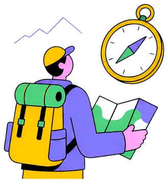 Traveler with Backpack and Compass