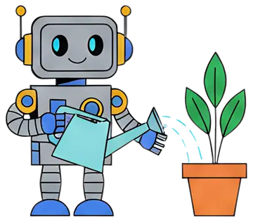 Friendly robot watering a flower