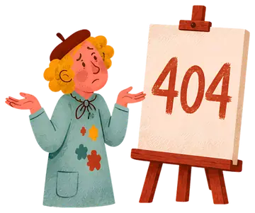 Confused artist with 404 canvas