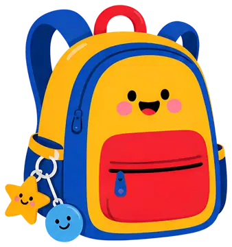 Colorful cartoon school backpack with charms
