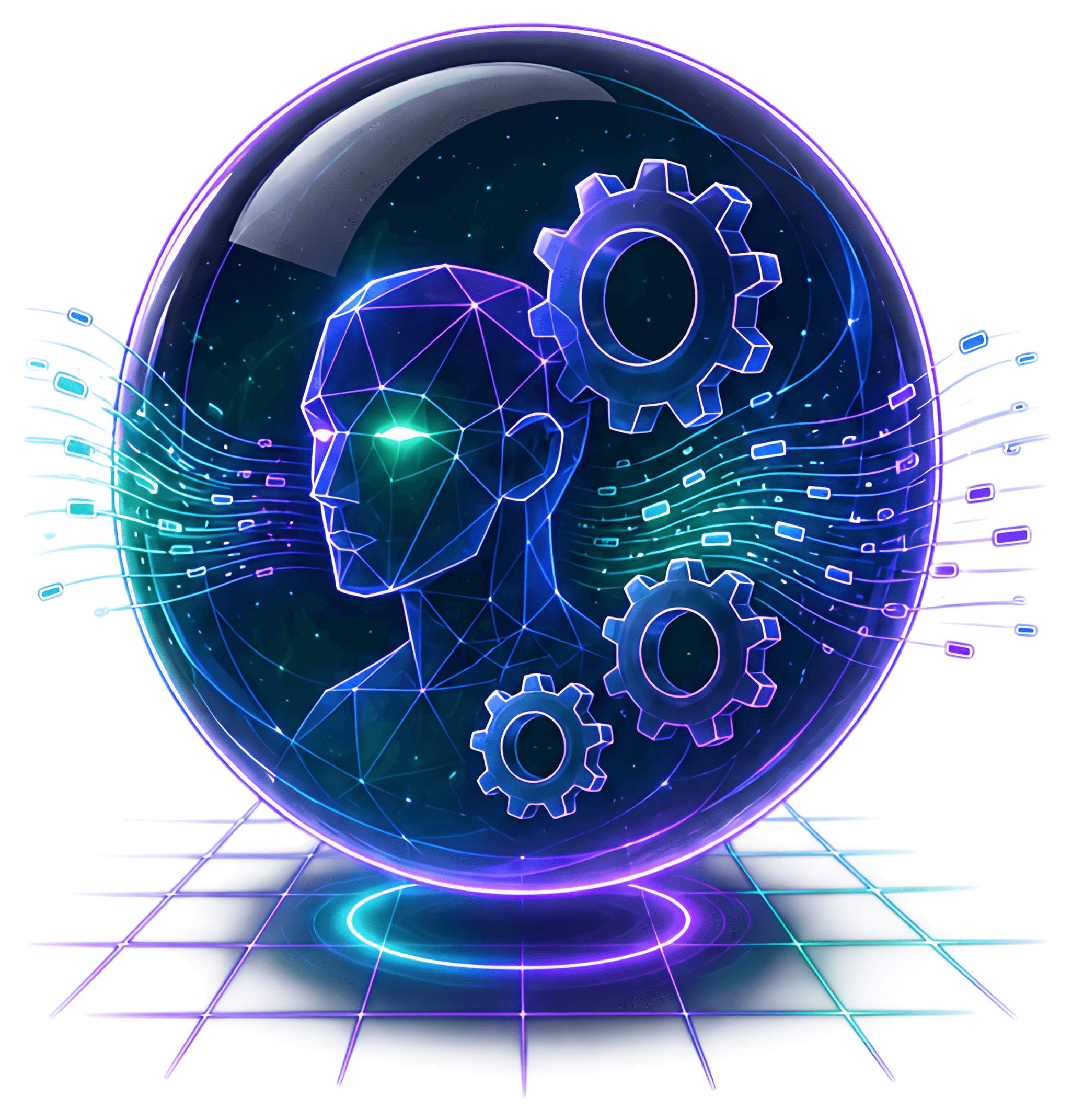 Abstract AI Brain with Gears and Waves