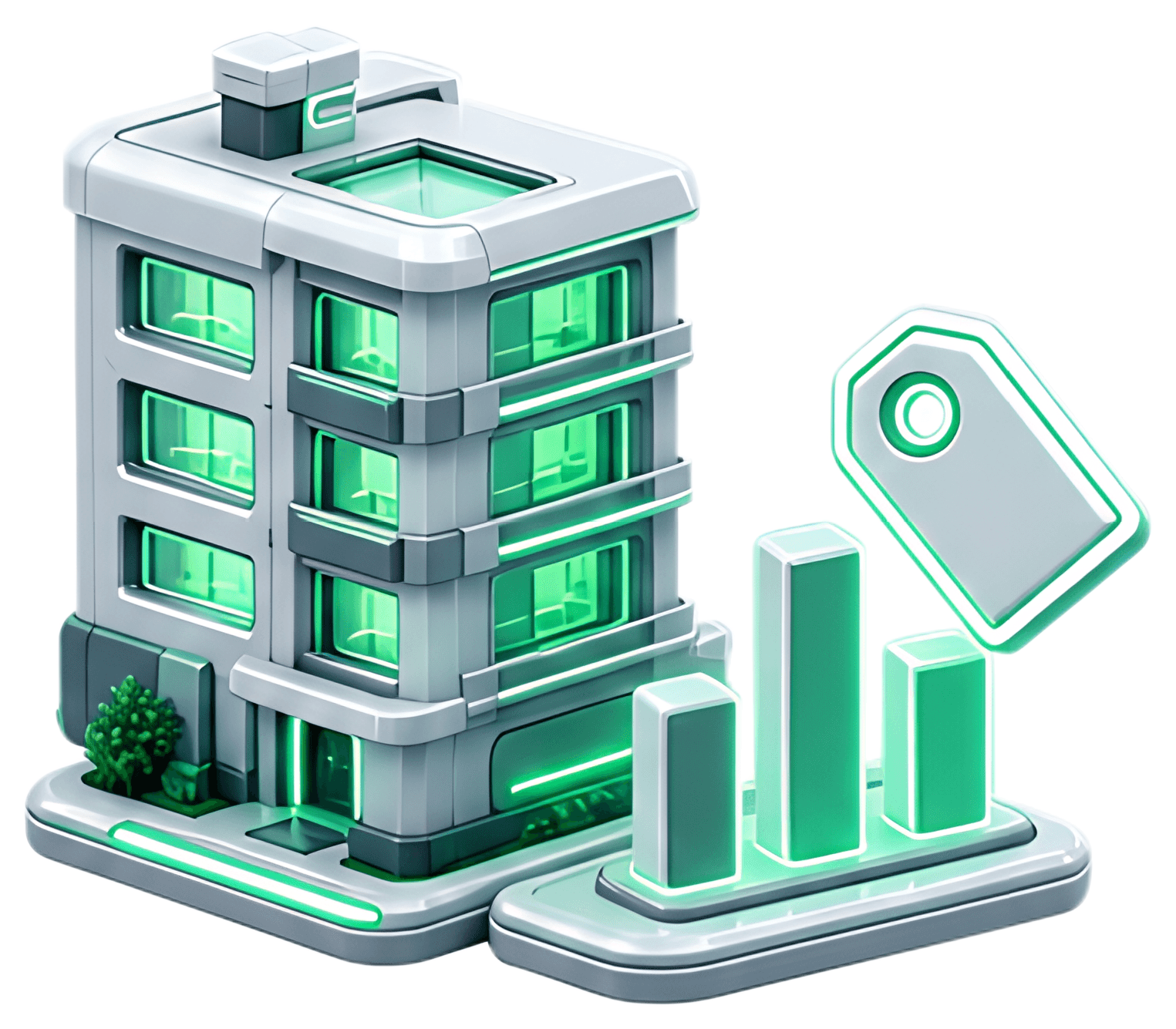 Isometric apartment building with price tag