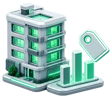Isometric apartment building with price tag