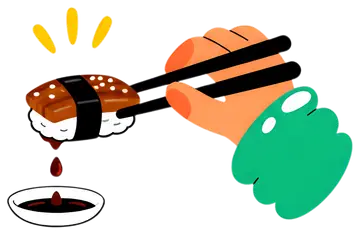 Hand holding sushi above soy sauce