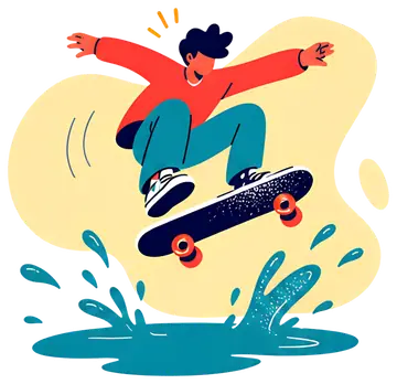 Skateboarder Ollie Over Puddle