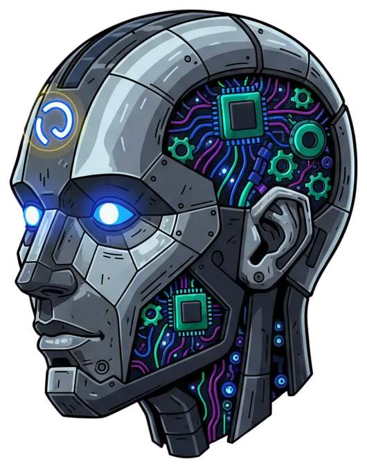 Futuristic robotic head with glowing features
