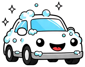 Cheerful white car covered in bubbles