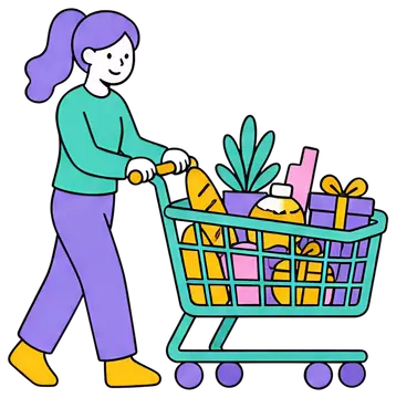 Shopper Pushing a Colorful Cart