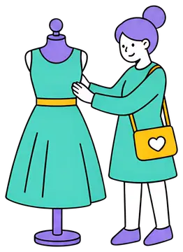 Person Examining Dress on Mannequin