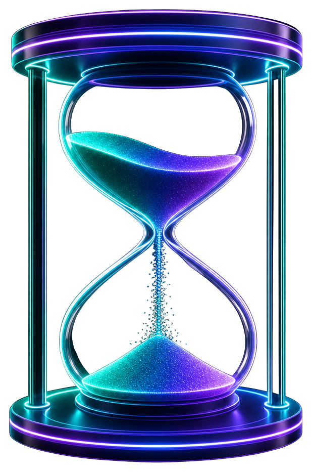 Futuristic hourglass with glowing sand