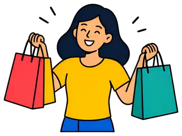 Happy customer holding shopping bags