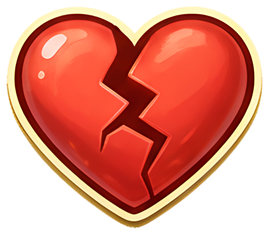 A vibrant red heart symbol featuring a prominent crack in the center, indicating damage or loss. The heart is encased in a golden outline, enhancing its visual appeal and emphasizing the health theme.