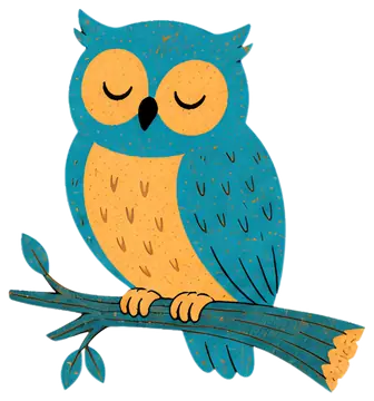 Sleepy blue owl perched on a branch