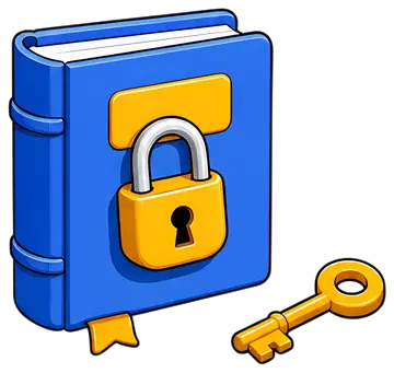 Locked book with key beside it