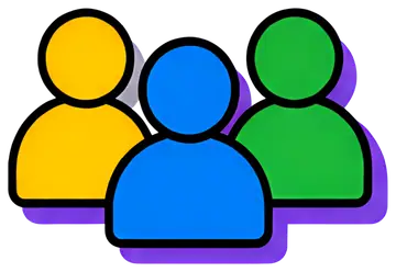 Three colorful team members icons