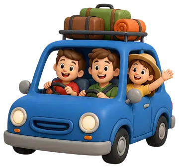 Happy family road trip in a car