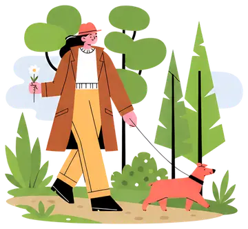 Person Walking Dog in Forest