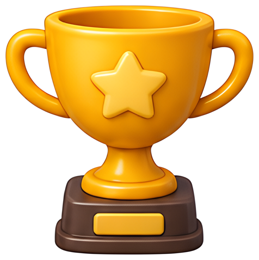 A shiny gold trophy features a prominent star on its front, resting on a brown base. The trophy has two handles and a smooth finish, evoking a sense of achievement and celebration.