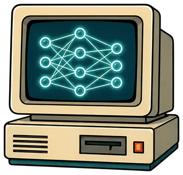 Vintage Computer Monitor with Neural Network Diagram