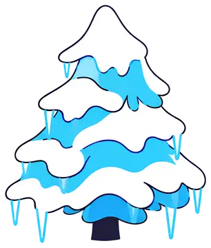 Snow-Covered Pine Tree with Icicles