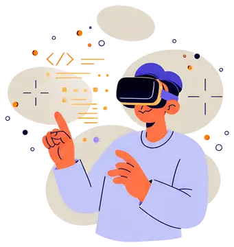 Person in VR Headset with Digital Code