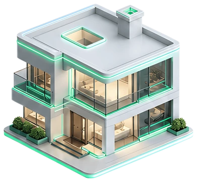Glowing White 3D Isometric House