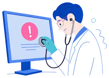 Doctor Using Stethoscope on Computer Screen