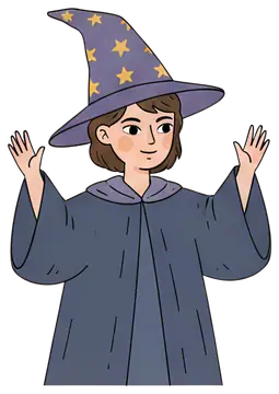 Cartoon Character in Wizard Hat