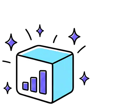Cube with Growing Chart and Sparks