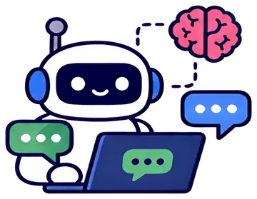 Friendly chatbot with brain icon and messages