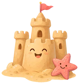 Happy sandcastle with starfish